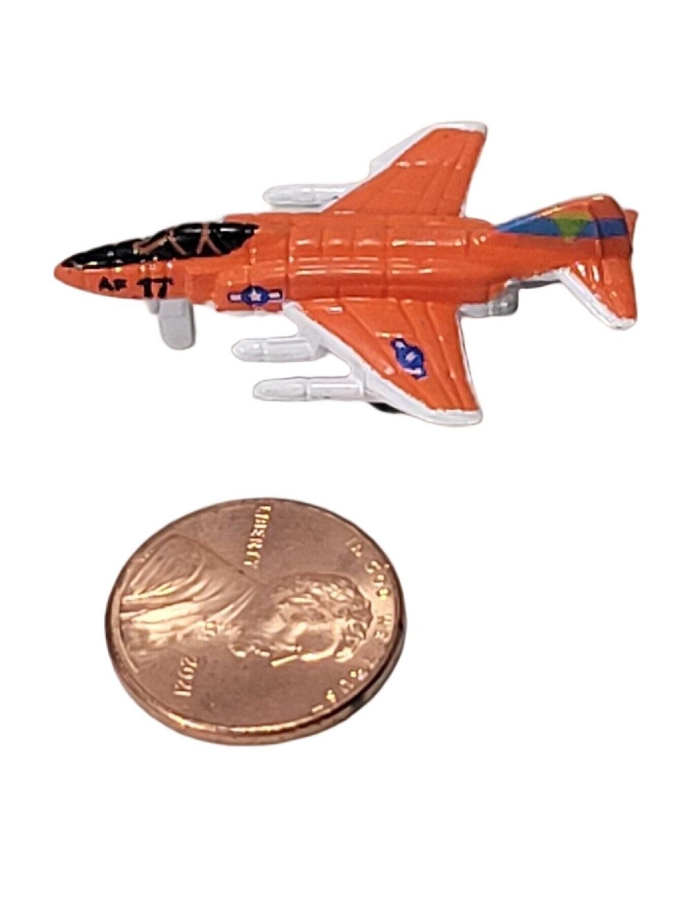 1987 Micro Machines Galoob Orange AF 17 USAF F-4 Phantom II Fighter Jet LOOSE